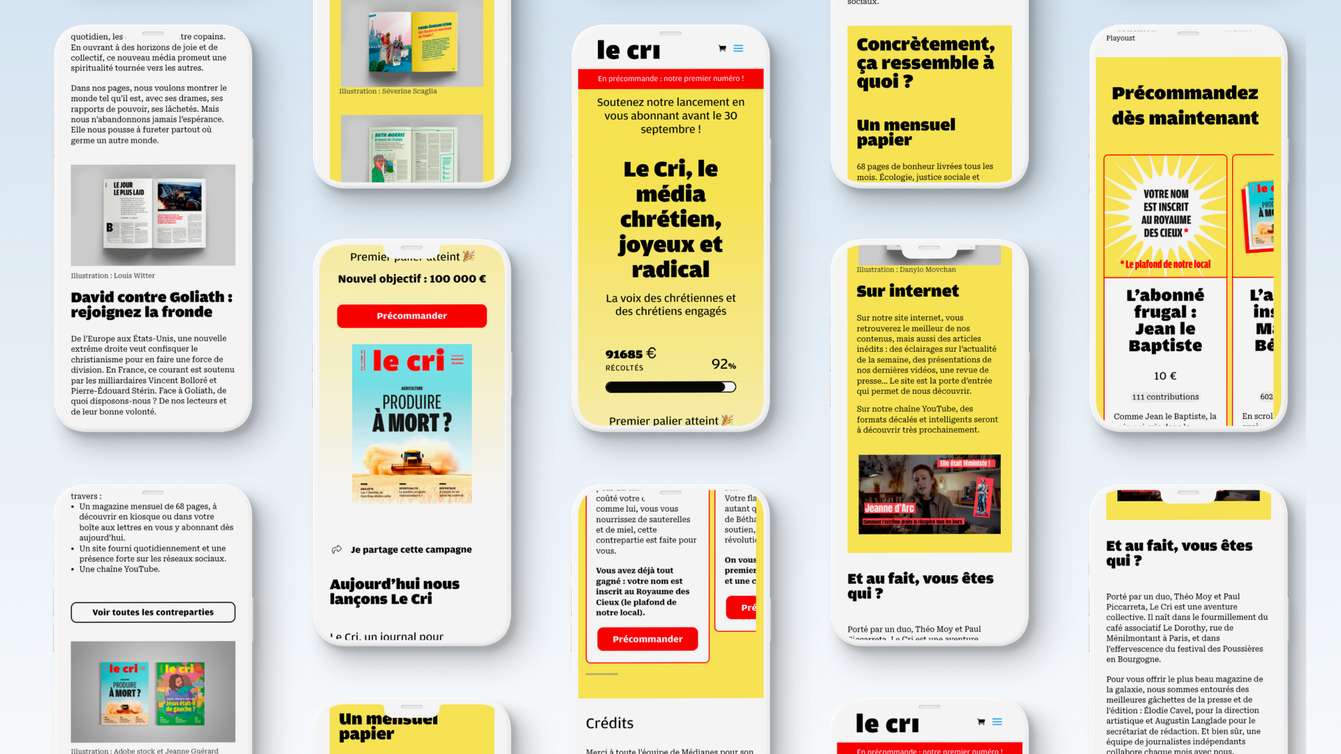 Aperçu de différents écrans mobile du site du Cri, conçu et développé par Médianes.